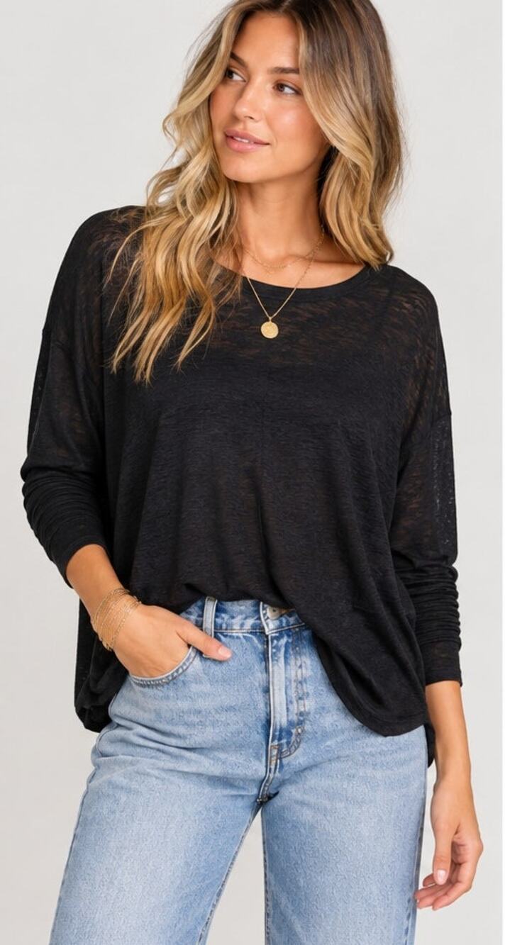 Show Me Your Mumu Mellow Oversized Burnout Tunic Tee Black Medium